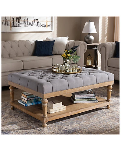 Baxton Studio Lindsey Modern & Rustic Upholstered Wood Cocktail Ottoman Home - Image 5