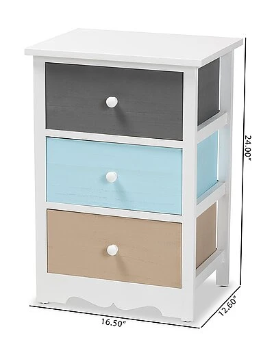 Baxton Studio Kalila 3-Drawer Nightstand Home - Image 3