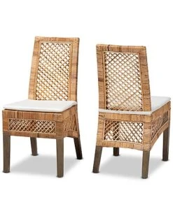 Baxton Studio Argos Modern Bohemian Rattan 2-Piece Dining Chair Set Home