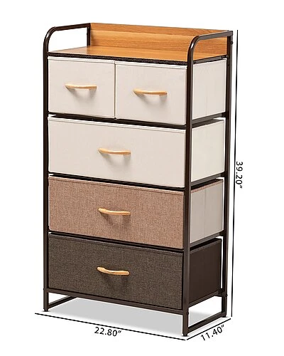 Baxton Studio Volkan Modern Metak 5-Drawer Storage Cabinet Home - Image 3