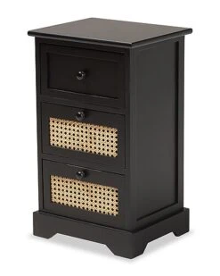 Baxton Studio Dacey Mid-Century Modern Rattan 3-Drawer Storage Cabinet Home