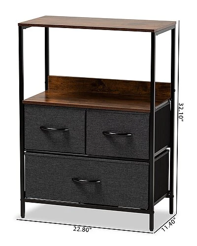 Baxton Studio Hakan Modern Industrial 3-Drawer Storage Cabinet Home - Image 3