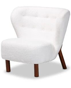 Baxton Studio Cabrera Boucle Upholstered Wood Accent Chair Home