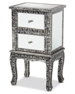 Baxton Studio Wycliff Metal And Mirrored Glass 2-Drawer Nightstand Home