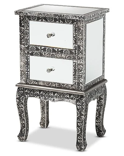 Baxton Studio Wycliff Metal And Mirrored Glass 2-Drawer Nightstand Home