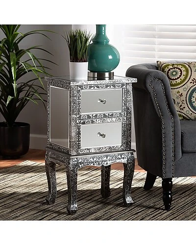 Baxton Studio Wycliff Metal And Mirrored Glass 2-Drawer Nightstand Home - Image 2