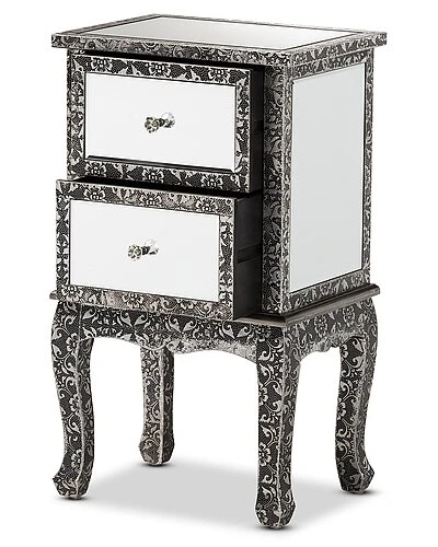 Baxton Studio Wycliff Metal And Mirrored Glass 2-Drawer Nightstand Home - Image 3