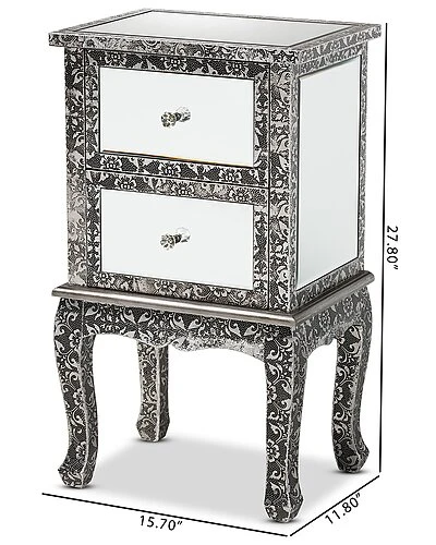 Baxton Studio Wycliff Metal And Mirrored Glass 2-Drawer Nightstand Home - Image 4