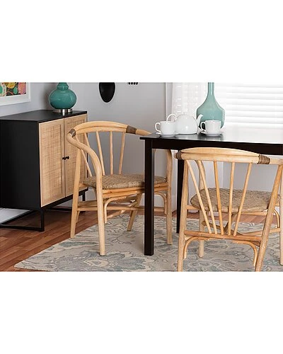 Baxton Studio Kyoto Modern Rattan 2-Piece Dining Chair Set Home - Image 2