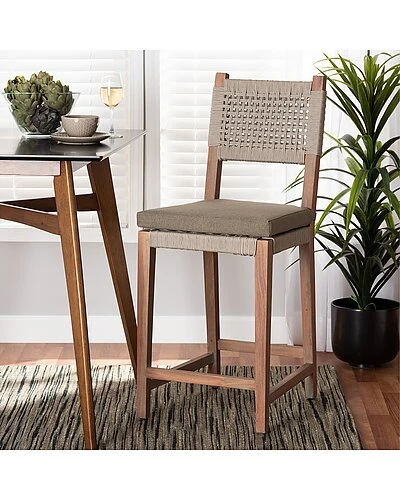 Baxton Studio Heyna Woven Rope Mahogany Counter Stool Home - Image 2