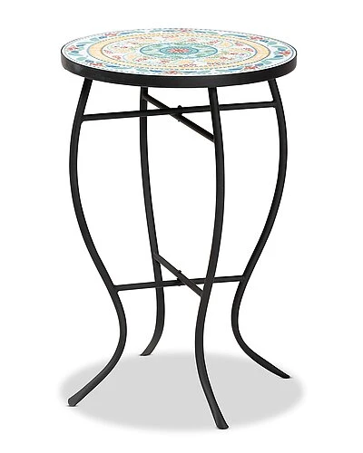 Baxton Studio Gaenor Black Metal Ceramic Tile Plant Stand Home