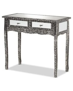 Baxton Studio Wycliff Metal And Mirrored Glass 2-Drawer Console Table Home