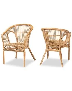 Baxton Studio Alleta Modern Bohemian Rattan 2-Piece Dining Chair Set Home