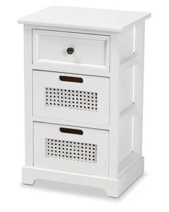 Baxton Studio Pratt Rattan 3-Drawer Nightstand Home