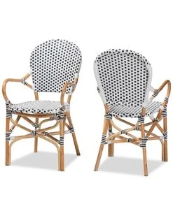 Baxton Studio Naila Classic French Weaving & Rattan 2pc Dining Chair Set Home