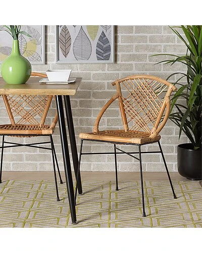 Baxton Studio Pro Modern Bohemian Rattan And Black Metal 2-Piece Dining Chair Set Home - Image 2