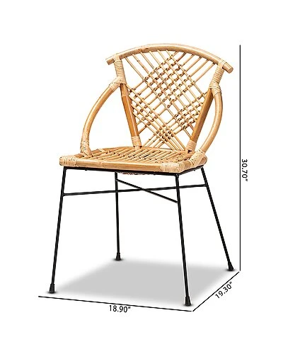 Baxton Studio Pro Modern Bohemian Rattan And Black Metal 2-Piece Dining Chair Set Home - Image 3