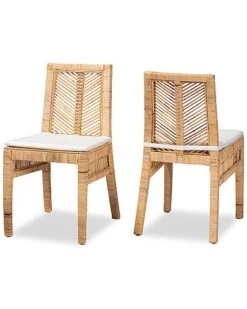 Baxton Studio Ci Modern Bohemian Rattan 2-Piece Dining Chair Set Home
