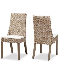 Baxton Studio Toby Modern Bohemian Grey Rattan 2-Piece Dining Chair Set Home