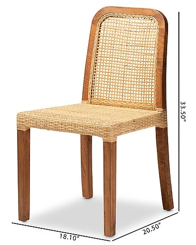 Baxton Studio Caspia Wood And Natural Rattan 2pc Dining Chair Set Home - Image 4