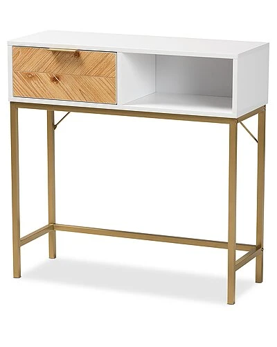 Baxton Studio Giona Two-Tone And Wood And Gold Metal 1-Drawer Console Table Home