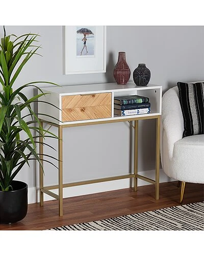 Baxton Studio Giona Two-Tone And Wood And Gold Metal 1-Drawer Console Table Home - Image 2