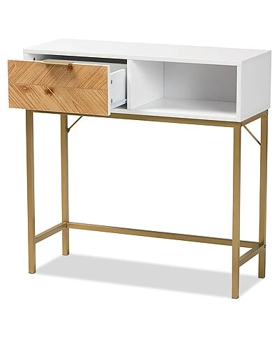 Baxton Studio Giona Two-Tone And Wood And Gold Metal 1-Drawer Console Table Home - Image 4