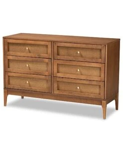 Baxton Studio Ramiel Mid-Century Modern Ash Rattan 6-Drawer Dresser Home