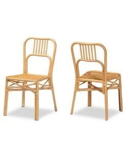 Baxton Studio Ivora Rattan 2pc Dining Chair Set Home