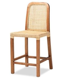 Baxton Studio Caspia Wood And Natural Rattan Counter Stool Home