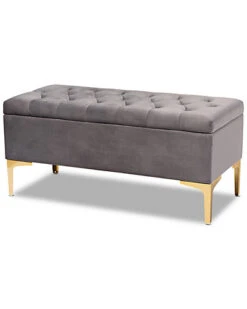 Baxton Studio Valere Velvet Button Tufted Storage Ottoman Home