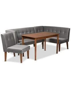 Baxton Studio Ewart Mid-Century Modern Velvet Upholstered 4Pc Dining Nook Set Home