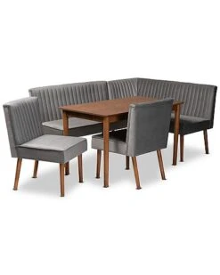 Baxton Studio Alvis Mid-Century Modern Velvet Upholstered 5Pc Dining Nook Set Home