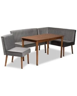 Baxton Studio Alvis Mid-Century Modern Velvet Upholstered 4Pc Dining Nook Set Home