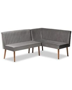 Baxton Studio Alvis Mid-Century Modern Velvet Upholstered 2Pc Dining Nook Banquette Set Home