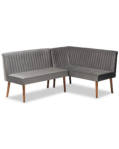 Baxton Studio Alvis Mid-Century Modern Velvet Upholstered 2Pc Dining Nook Banquette Set Home