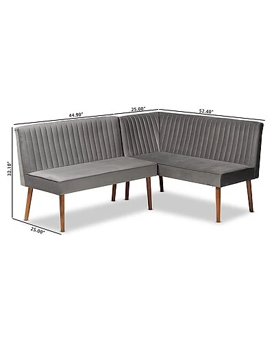 Baxton Studio Alvis Mid-Century Modern Velvet Upholstered 2Pc Dining Nook Banquette Set Home - Image 3