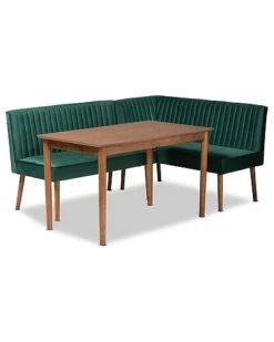 Baxton Studio Alvis Mid-Century Modern Velvet Upholstered 3Pc Dining Nook Set Home