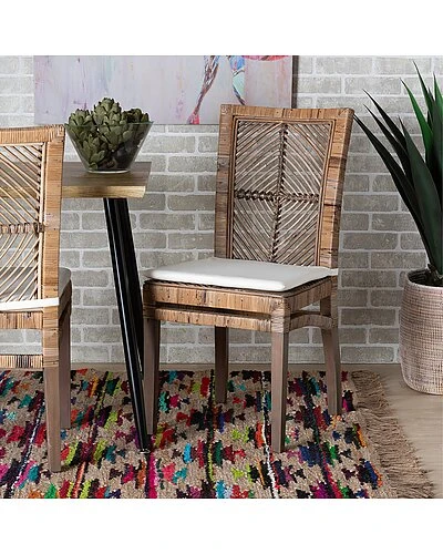 Baxton Studio Laluna Modern Bohemian Natural Rattan Dining Chair With Cushion Home - Image 2