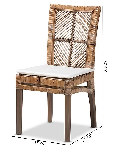 Baxton Studio Laluna Modern Bohemian Natural Rattan Dining Chair With Cushion Home - Image 3