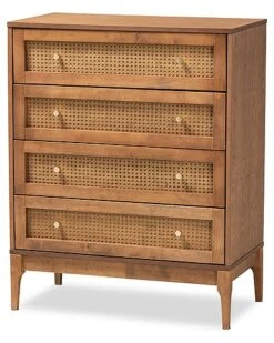 Baxton Studio Ramiel Mid-Century Modern Ash Rattan 4-Drawer Chest Home
