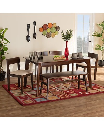 Baxton Studio Camilla Mid-Century Modern 6Pc Dining Set Home - Image 2