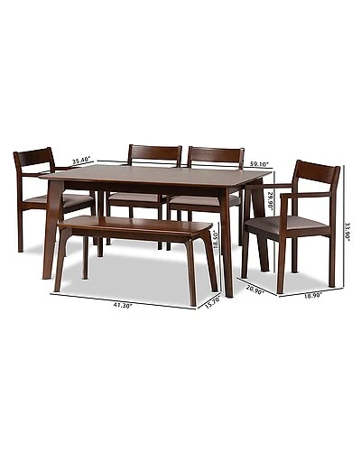 Baxton Studio Helene Mid-Century Modern 6Pc Dining Set Home - Image 3