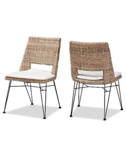 Baxton Studio Nafaro Modern Bohemian Natural Rattan Metal Dining Chair With Cushion 2Pc Set Home