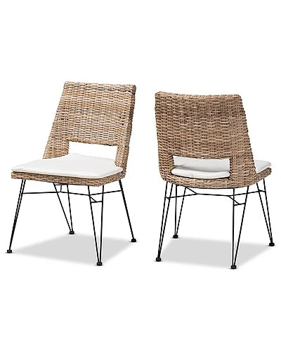 Baxton Studio Nafaro Modern Bohemian Natural Rattan Metal Dining Chair With Cushion 2Pc Set Home