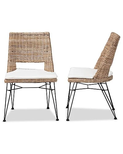 Baxton Studio Nafaro Modern Bohemian Natural Rattan Metal Dining Chair With Cushion 2Pc Set Home - Image 3