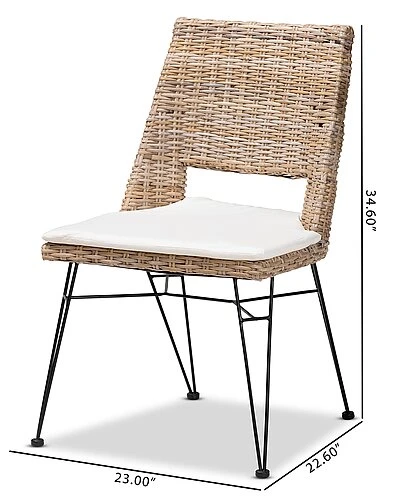 Baxton Studio Nafaro Modern Bohemian Natural Rattan Metal Dining Chair With Cushion 2Pc Set Home - Image 4