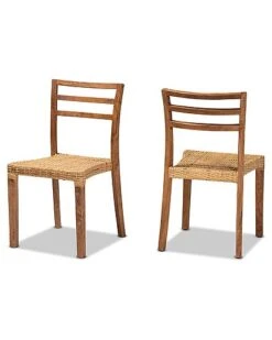 Baxton Studio Arthur Wood And Natural Rattan 2pc Dining Chair Set Home