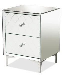 Baxton Studio Kacela Metal 2-Drawer Nightstand With Mirrored Glass Home