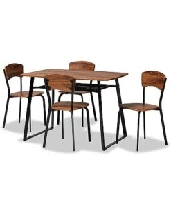Baxton Studio Elida Wood 5pc Dining Set Home